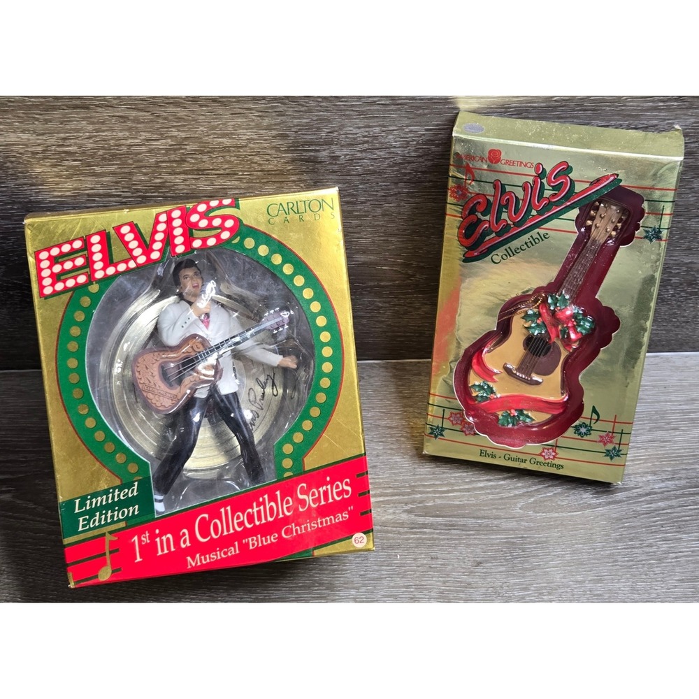 Elvis Presley Christmas Ornament Carlton Card American Greetings 1995 Lot of 2